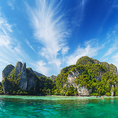 Image showing Marine tropical landscape with limestone cliffs. Thailand