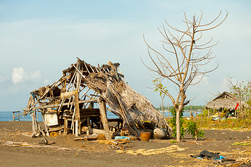 Image showing Ruined hut on the beach. Indonesia, Bali