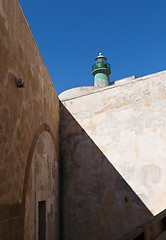 Image showing Green lighthouse (Castello Maniace in Syracuse, Ortygia, Sicily)