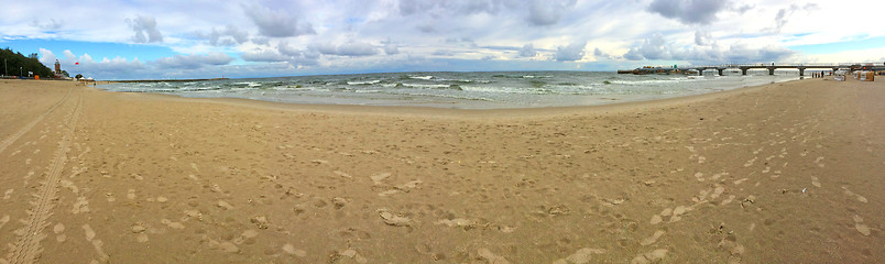 Image showing Kolobrzeg, lighthouse panoramic view of the beach