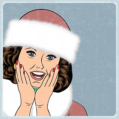 Image showing elegant young and happy woman in winter, retro Christmas card