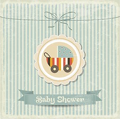 Image showing retro baby shower card with stroller