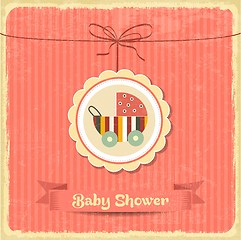 Image showing retro baby shower card with stroller