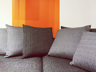 Image showing Gray fabric sofa with cushions