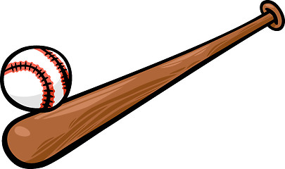 Image showing baseball ball and bat cartoon clip art