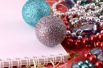 Image showing christmas ornament with pearls, new year card