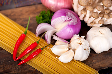 Image showing Italian pasta and mushroom sauce ingredients