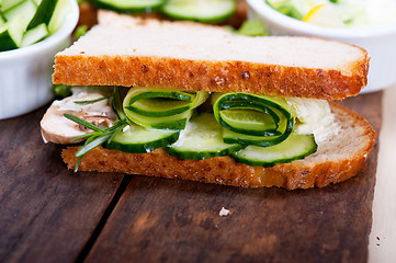 Image showing fresh vegetarian sandwich with garlic cheese dip salad