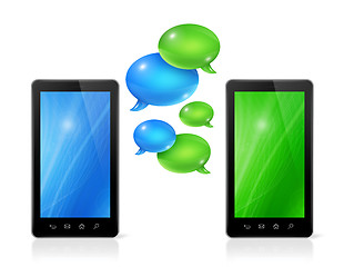 Image showing Speech bubbles and mobile phones