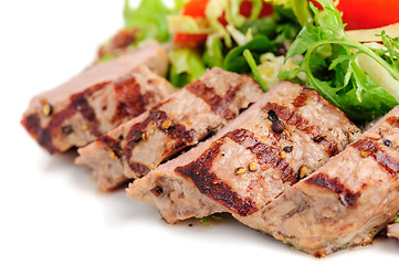 Image showing Veal meat with fresh vegetable salad