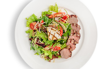 Image showing Veal meat with fresh vegetable salad