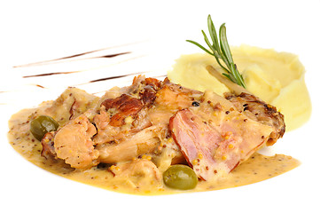 Image showing Rabbit legs with potato puree and rosemary