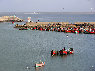 Image showing Gulls on fisher boats