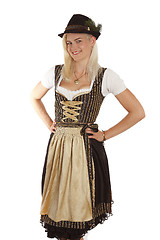 Image showing Young blonde woman in traditional bavarian costume