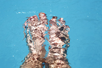 Image showing Splashing female feet in a swimming pool