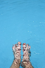 Image showing Splashing female feet in a swimming pool