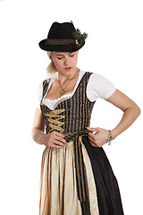 Image showing Young blonde woman in traditional bavarian costume