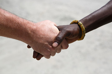 Image showing Handshake between a Caucasian and an African