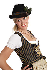 Image showing Young blonde woman in traditional bavarian costume