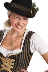 Image showing Young blonde woman in traditional bavarian costume