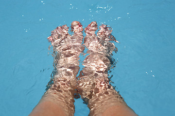 Image showing Splashing female feet in a swimming pool