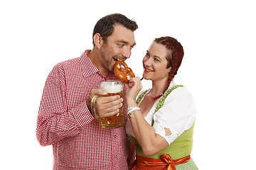 Image showing Couple in traditinal bavarian costumes