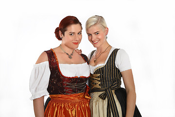 Image showing Two bavarian girls in traditional costumes