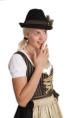 Image showing Young blonde woman in traditional bavarian costume