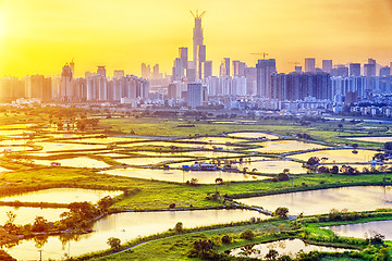 Image showing sunset in hong kong countryside