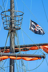 Image showing Pirate flag on a historic ship