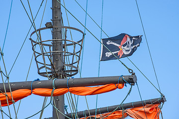 Image showing Pirate flag on a historic ship