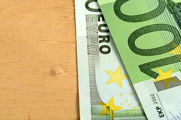 Image showing Close up macro detail of euro money banknotes