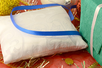 Image showing new year invitation card, christmas card with blue ribbons