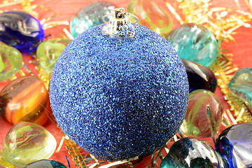 Image showing blue new year (christmas) balls with stones set, holiday invitation card
