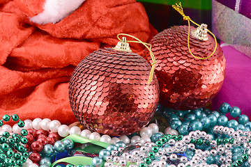 Image showing Christmas balls, new year decoration with pearls