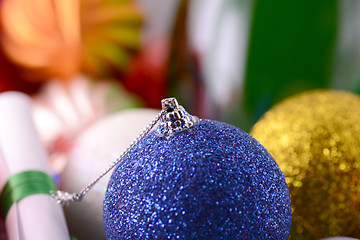 Image showing christmas balls set, new year holiday card