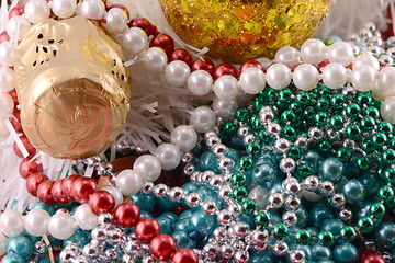 Image showing Beautiful ornaments, champagne and balls as a New Year decoration