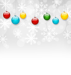 Image showing Christmas snowflakes background with set colorful balls