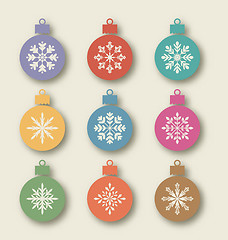 Image showing Set Christmas balls with different snowflakes, vintage style