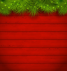 Image showing Christmas wooden background with fir twigs