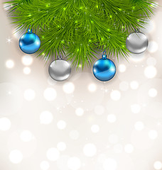 Image showing Christmas composition with fir branches and glass balls 