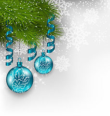 Image showing Christmas background with hanging glass balls and adornment