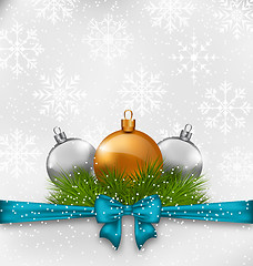 Image showing Christmas background with fir twigs and glass balls