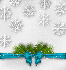 Image showing New Year background with bow ribbon and fir branches