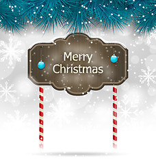 Image showing Christmas winter background with wooden blackboard