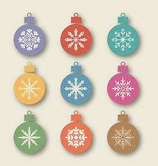 Image showing Set vintage balls with different symmetrical snowflakes