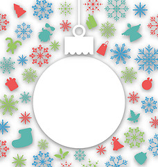 Image showing Christmas paper ball on texture with traditional elements