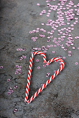 Image showing Christmas decorations - sequins and candy canes