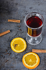 Image showing Red mulled wine with spices