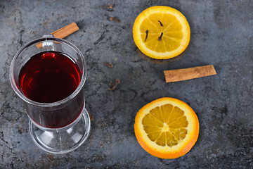 Image showing Red mulled wine and spices